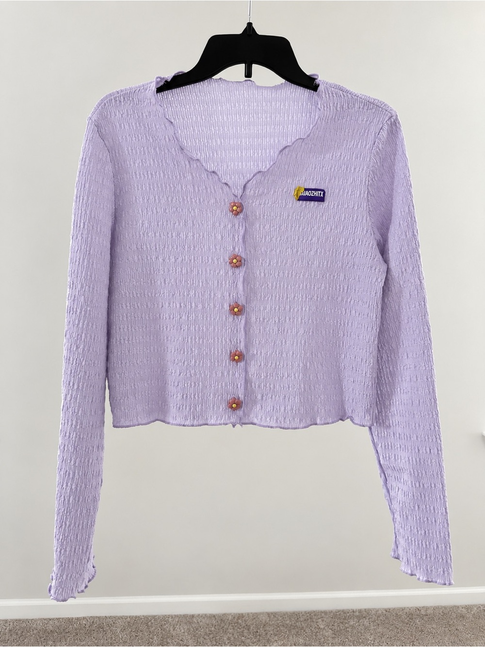Lilac Scalloped V-Neck Button Cardigan - Picture 2 of 4